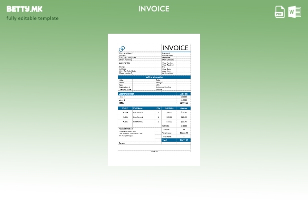 Шаблон за фактура за сервис за поправка на автомобили во модерен стил